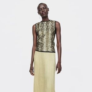 NWT Zara Golden Sequin Top